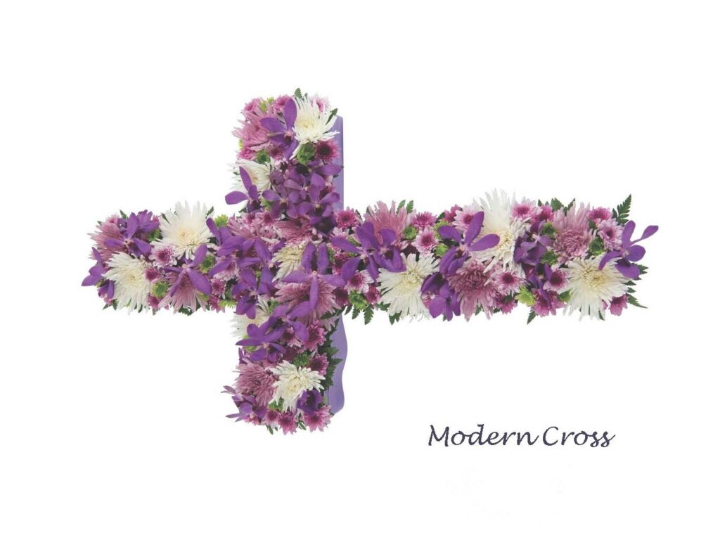 Purple flower cross funeral flowers
